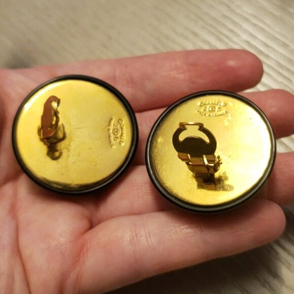 Chanel Vintage LARGE Interlocking CC Black and Gold Clip-On Earrings - Picture 11 of 16